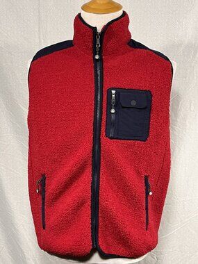 Brooks Brothers Fleece Vest Mens Large Red Full Zip Sherpa Outdoor Pockets